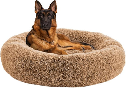 URGVANZ PET Calming Dog Bed Anti-Anxiety Donut Dog Beds for Small Medium Large Dogs,Washable Plush Fluffy Indoor Cat Kitten Round Cuddler Cushion (Brown, XX-Large)