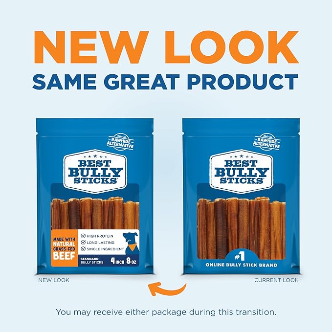 Best Bully Sticks 4 Inch Bully Sticks - 8 oz (Pack of 1) - Natural Grass-Fed, Grain and Rawhide Free, Ideal for Small or Young Canines