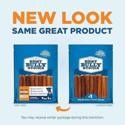 Best Bully Sticks 4 Inch Bully Sticks - 8 oz (Pack of 1) - Natural Grass-Fed, Grain and Rawhide Free, Ideal for Small or Young Canines