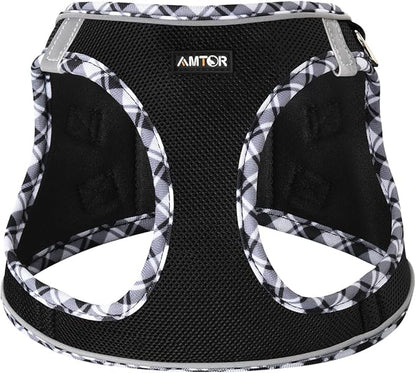 AMTOR Small Dog Harness with Leash Set, No Escape Easy Walk Puppy Harnesses for Training Walking, Step-in Reflective Soft Dogs Vest for XS S Medium Extra-Small Large Sized Dog(Blackwhite,L)