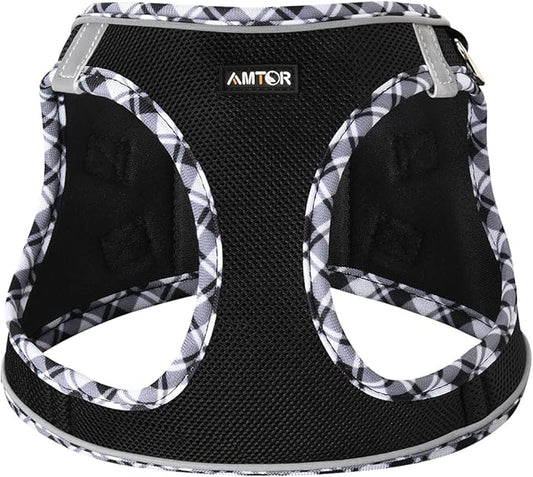 AMTOR Small Dog Harness with Leash Set, No Escape Easy Walk Puppy Harnesses for Training Walking, Step-in Reflective Soft Dogs Vest for XS S Medium Extra-Small Large Sized Dog(Blackwhite,L)