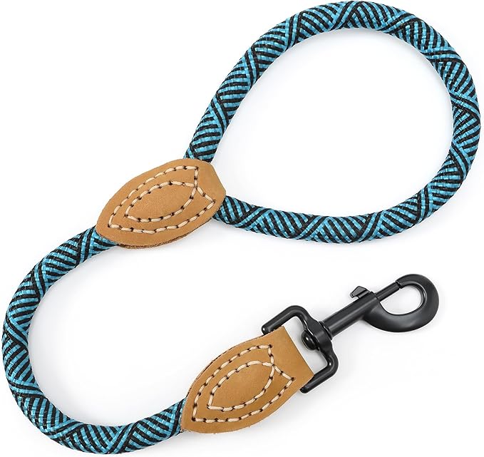 Mile High Life Short Leash for Large Dogs, Short Dog Rope Leash with Heavy Duty Metal Sturdy Clasp, Genuine Leather Tailored Connection(Green, 18 Inch)