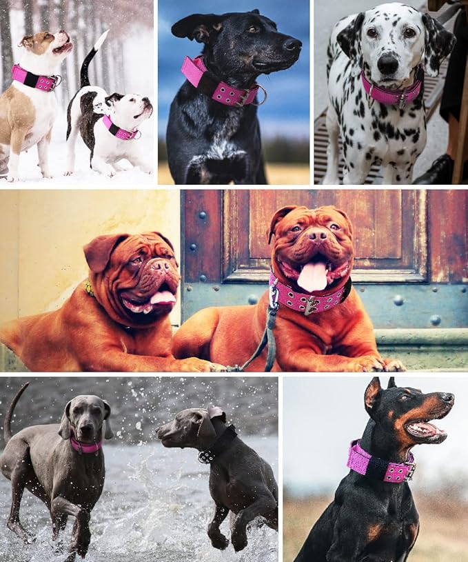 Dog Collar for Large Dogs - 2 in Hot Pink Collars with Handle for Extra Large Breed, Heavy Duty K9 Nylon Pet Tactical Collar XL, Best Choice for Pitbull German Shepherd Doberman Rottweiler 17"-22"
