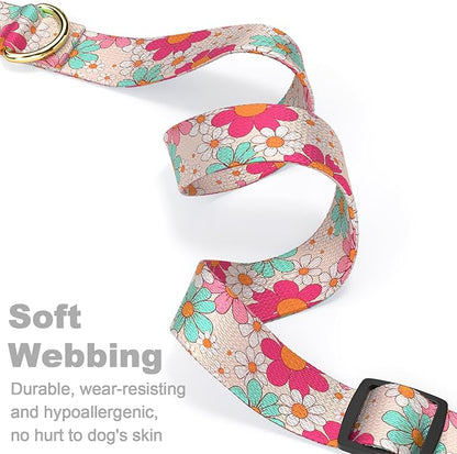 Rnivvi Dog Collar for Medium Dogs, Cute Heavy Duty Adjustable Puppy Collar with Quick Release Buckle for Girl & Female, Pet Accessories for Walking Running, M Length 1" Width, Hand Drawn Flowers