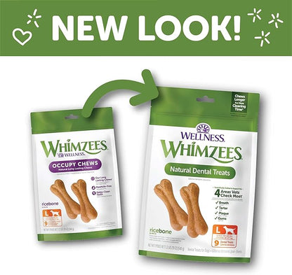 WHIMZEES Wellness Ricebone Dog Dental Treats, Natural Chews, Large Size, (9 Count)