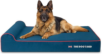 The Dog’s Bed Orthopedic Headrest Dog Bed XL Blue Oxford with Red Trim UK Flag Dog Bed, Memory Foam, Hip & Elbow Dysplasia, Post Surgery, Waterproof Washable Cover, Veterinary Approved
