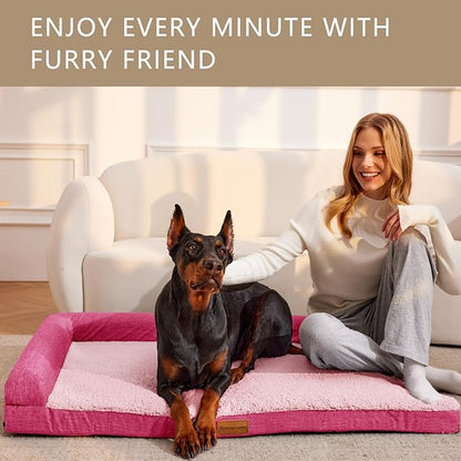 Patas Lague Orthopedic XL Dog Bed Large Sized Dog 48''X30'', Waterproof L Bolster Big Large Pet Sofa Beds with Removable Washable Cover, Soft Comfortable Pet Couch Crate Mat with Nonskid Bottom, Pink