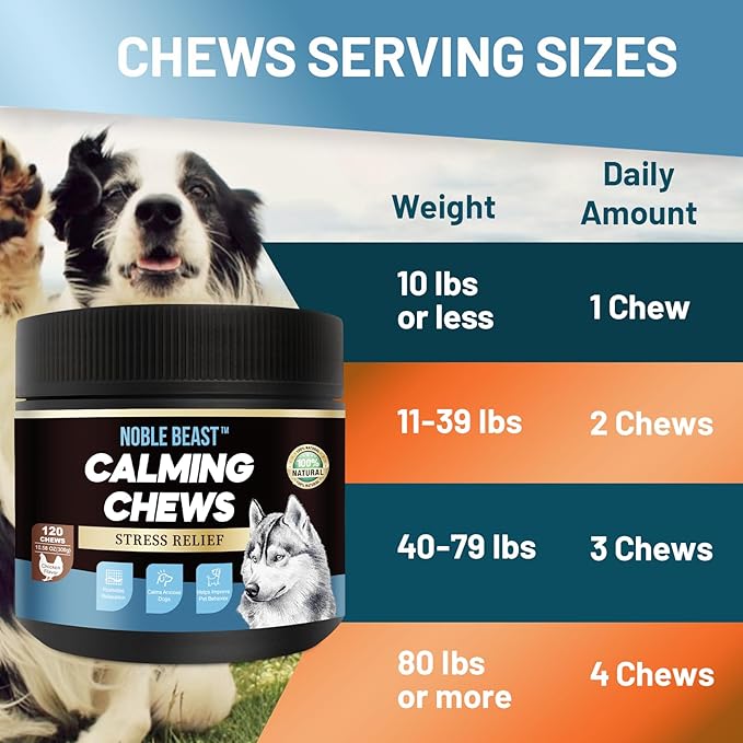 Noble Beast Dog Hemp Calming Chews - Melatonin for Dogs - Dog Calming Treats - Motion Sickness for Dogs - All Natural - Soft Chews with Hemp and Melatonin - Chicken Flavor -120 Count