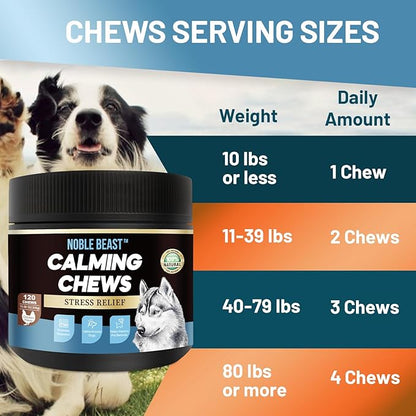Noble Beast Dog Hemp Calming Chews - Melatonin for Dogs - Dog Calming Treats - Motion Sickness for Dogs - All Natural - Soft Chews with Hemp and Melatonin - Chicken Flavor -120 Count