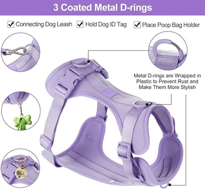 No Pull Lightweight Dog Harness: Adjustable Durable Breathable Mesh Pet Vest Harness with Soft & Comfortable Cushion, for Small Medium Large Dogs (S, Lilac)