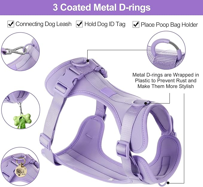 No Pull Lightweight Dog Harness: Adjustable Durable Breathable Mesh Pet Vest Harness with Soft & Comfortable Cushion, for Small Medium Large Dogs (Lilac, XS)