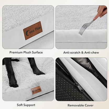 Casa Paw Orthopedic Dog Beds for Extra Large Dogs, Waterproof Egg Crate Foam XL Dog Bed with Sides 41x27Inch, Washable Big Dogs Couch Beds with Removable Cover and Nonskid Bottom, Grey White