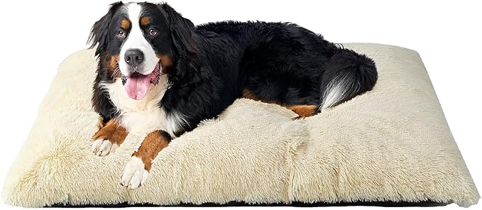 EHEYCIGA Fluffy XXL Dog Crate Pad, Plush Faux Fur Crate Bed for Extra Large Dogs, Calming Anti Anxiety XXL Dog Bed, Washable Warm Mat with Non-Slip Bottom, Ivory Beige
