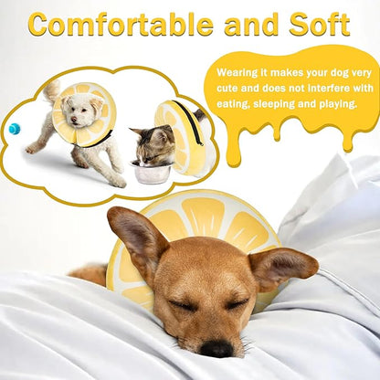 Inflatable Dog Cone Collar for Large Medium Small Dogs, Soft Adjustable Recovery Cone for Dogs Cats,Dog Neck Donut Alternative After Surgery(Lemon,Large