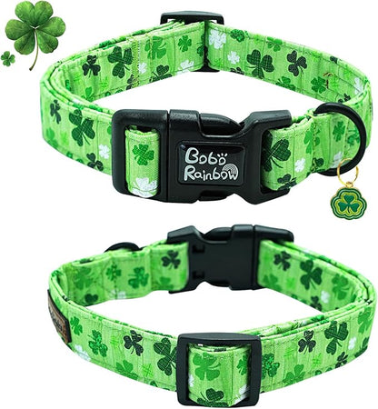 St Patrick's Day Dog Collar-Trefoil Spring Adjustable Cute Pet Collars Green Soft Cotton Holiday Puppy Collar Necklace Gift for Medium Dogs