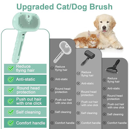 Dog Brush Cat Brushes for Shedding,Pet Steam Brush for Dogs Cats Spray Hair Removal Comb Steam Grooming for Long Short Haired Pets,Anti-Static Self Cleaning Grooming Tool Removes Loose Hair,green