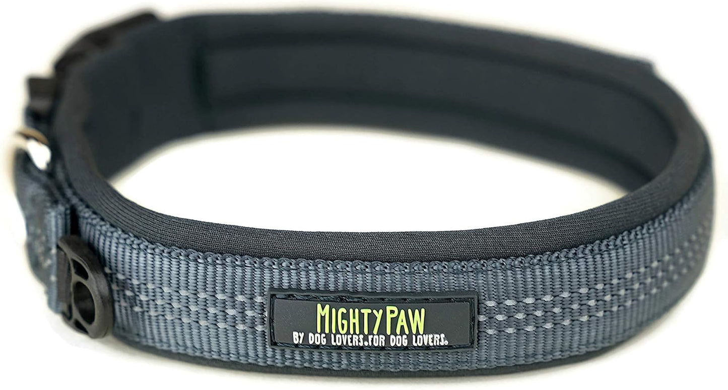 Mighty Paw Dog Collar - Neoprene Padded - Reflective for Running - Extra Comfort for Active Dogs - Lined and Strong Collar - Premium Quality for All Breeds - Soft