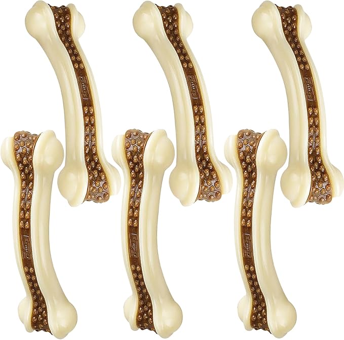 BETTEPROD Dog Chew Bones Toys for Aggressive Chewers, 6 Pack Real Beef Flavor Bones,Indestructible Dog Toys for Large/Medium Breed, NylonToys