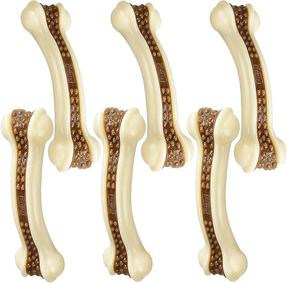 BETTEPROD Dog Chew Bones Toys for Aggressive Chewers, 6 Pack Real Beef Flavor Bones,Indestructible Dog Toys for Large/Medium Breed, NylonToys