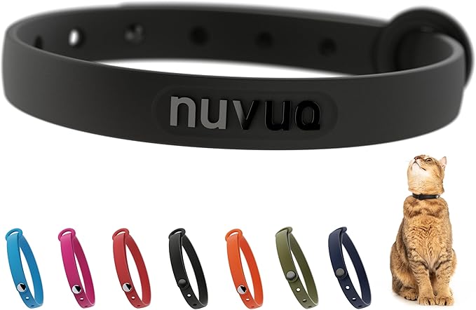 Silicone Cat Collar - Soft, Comfortable, and Lightweight Breakaway Collar with Name Tag Ring for Outdoor Cats and Sensitive Skin Pets by Nuvuq (6 ⅞" to 10 ¼", Black)