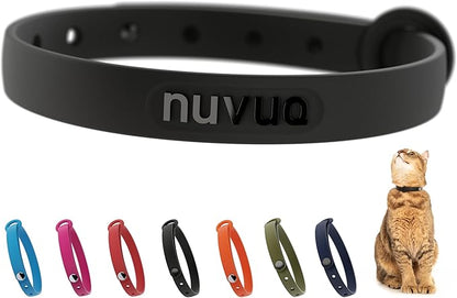 Silicone Cat Collar - Soft, Comfortable, and Lightweight Breakaway Collar with Name Tag Ring for Outdoor Cats and Sensitive Skin Pets by Nuvuq (6 ⅞" to 10 ¼", Black)