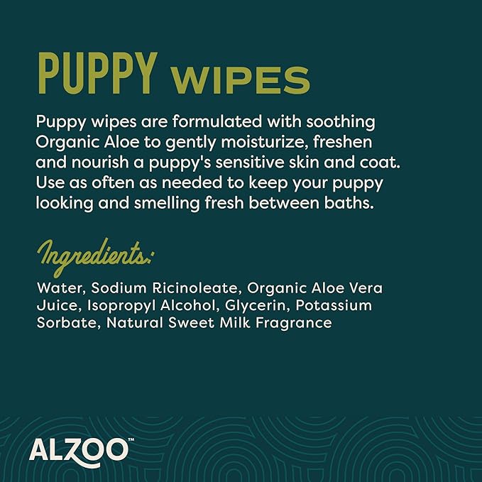 ALZOO Grooming Wipes for Puppies, 100% Plant-Based Active Ingredients, 100 Count