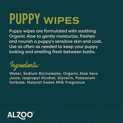 ALZOO Grooming Wipes for Puppies, 100% Plant-Based Active Ingredients, 100 Count