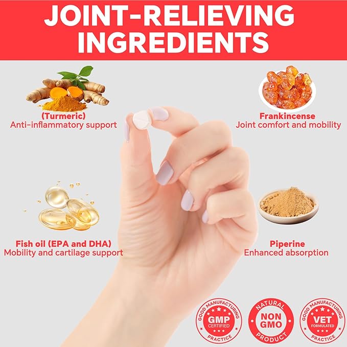 Turmeric Anti-Inflammatory Support Dog Chewables - 120 Tablets - with Turmeric, Boswellia, Fish Oil, and Piperine for Hip and Joint Mobility, Antioxidants, Veterinarian Recommended