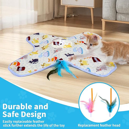 DFQ Interactive Cat Toy for Indoor Cats, Rechargeable Touch-Activated Moving Feather Wand with Concealed Motion, Play Toy for Kittens and Adult Cats (Yellow)