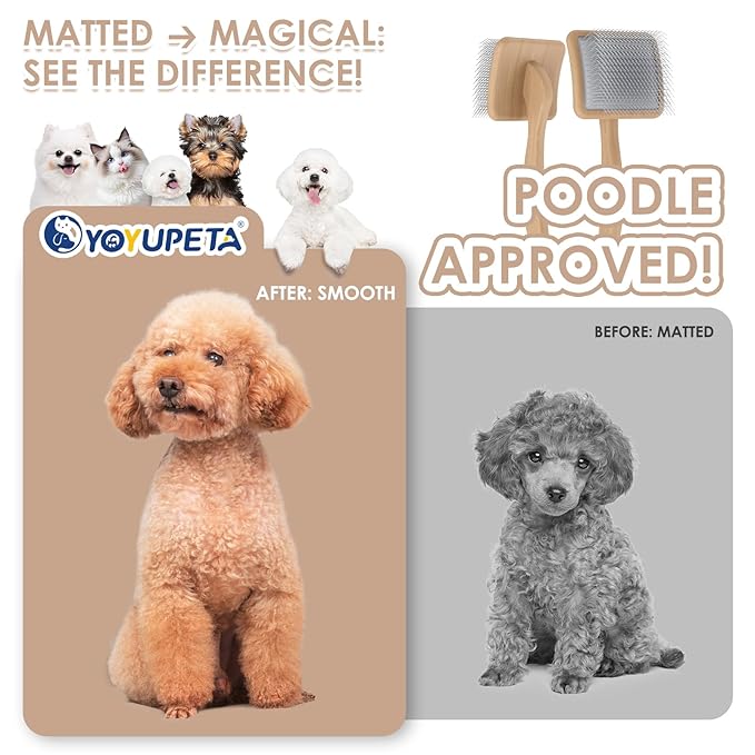 Large Slicker Brush for Dogs,Doodle Brush for Poodles, Goldendoodles, Labradoodle, Extra Long Pins for Detangling Matted Fur & Reducing Shedding, Dog Grooming Kit with Wooden Handle. Wood