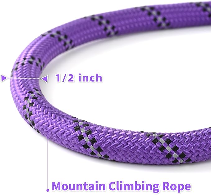 Mile High Life Reflective Dog Leash, with Comfortable Padded Handle, Purple Nylon Rope Leash with Steel Tips, Heavy Duty 4 Feet Pet Leashes (Purple,72 Inches)