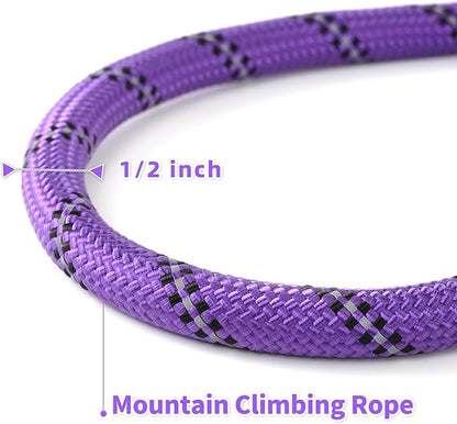 Mile High Life Reflective Dog Leash, with Comfortable Padded Handle, Purple Nylon Rope Leash with Steel Tips, Heavy Duty 4 Feet Pet Leashes (Purple,72 Inches)