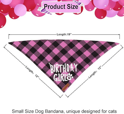 ADOGGYGO Cat Birthday Party Supplies, Birthday Girl Plaid Kitten Bandana, Pink Cat Party Hat with Numbers, Bowtie (Pink)