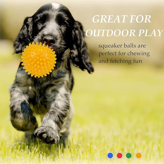 Ousiya Dog Balls 4.5" Squeaky Dogs Ball for Large Spikey Dog Ball for Aggressive Chewers Heavy Duty Teething Medium Durable Dogs Balls (2 Pack)
