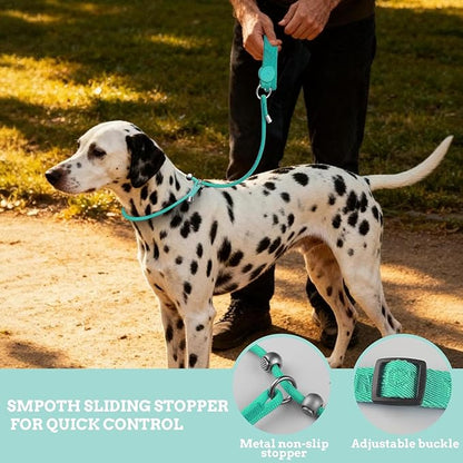 EVERKING Dog Slip Lead Dog Training Leash, No-Pull Slip Leash and Collar,Nylon Material Heavy-Duty and Durable,with Comfortable Padded Handle,Suitable for All Dogs (Green(4.9-5.9FT-Metal Buckle))