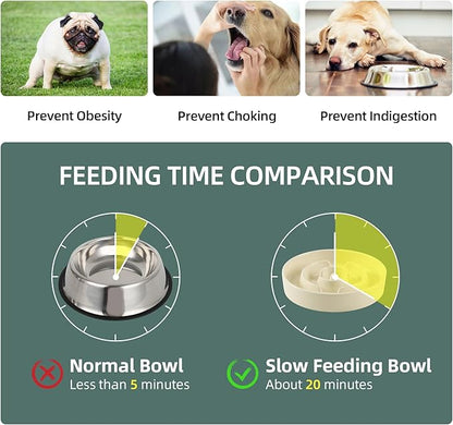 Ceramic 3.2 Cup Raised Slow Feeder Dog Bowl Set, Elevated Bowl with Wooden Stand for Large Dog, 9.5inch Puzzle Slow Pet Food Dish, Anti-Gulping(Beige, Single Bowl+ Stand)