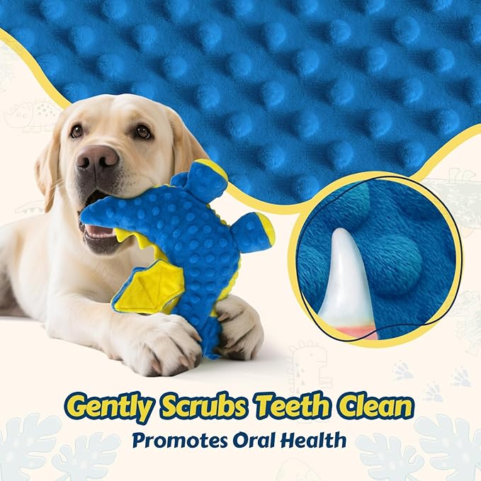 BBeary Squeaky Dog Toys - Soft Plush Dragon Dog Toy with 5 Squeakers & Crinkle Paper, Dog Toys for Small, Medium and Large Dogs (Blue,10")