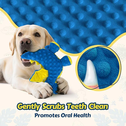 BBeary Squeaky Dog Toys - Soft Plush Dragon Dog Toy with 5 Squeakers & Crinkle Paper, Dog Toys for Small, Medium and Large Dogs (Blue,10")
