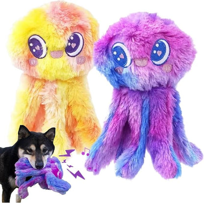 Clairooo Squeaky Dog Toys, Rainbow Crinkle Octopus, Plush Dog Toys for Chewing, Interactive, Soft Fabric for Small, Medium & Large Dogs, Daily Companionship, Training Reward, (Purple)