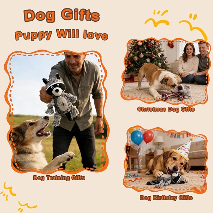 Rope Dog Toys to Keep Them Busy - Tug of War Dog Toys for Boredom Plush Interactive Squeaky Puppy Toys for Small Medium Large Dogs, Birthday Training Gifts