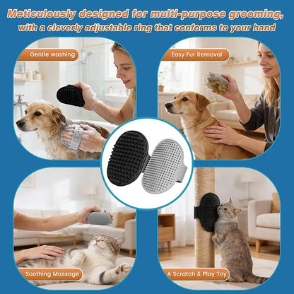 7-Piece Pet Grooming Kit with Storage Bag | Portable Bathing Set for Dogs & Cats | Includes Silicone Gloves, Deshedding Brushes & Finger Toothbrushes | All-in-One Pet Care (Gray)