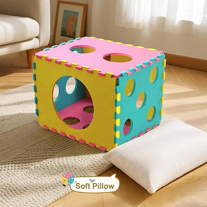 MOYMO Cat Houses for Indoor Cats, Cute Cat Bed Cave with Soft Pillow, Cat Cube for Multiple Large Cats, Fun Dice Shaped, 17 Inches