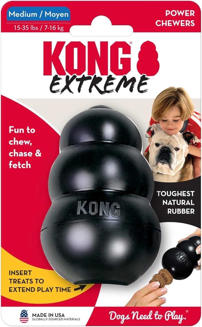 KONG Extreme Dog Toy - Fetch & Chew Toy - Treat-Filling Capabilities & Erratic Bounce for Extended Play Time Most Durable Natural Rubber Material - for Power Chewers - for Medium Dogs