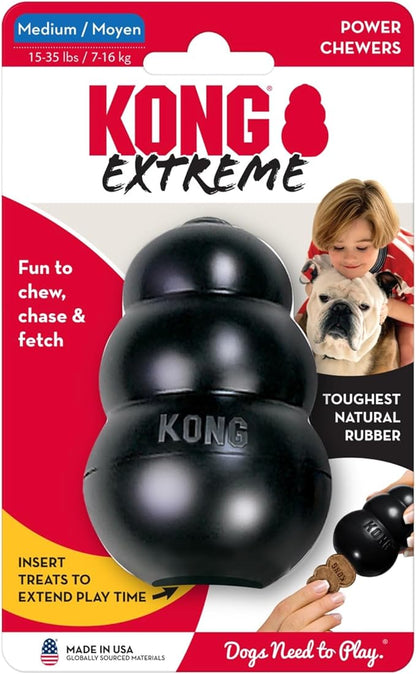 KONG Extreme Dog Toy - Fetch & Chew Toy - Treat-Filling Capabilities & Erratic Bounce for Extended Play Time Most Durable Natural Rubber Material - for Power Chewers - for Medium Dogs
