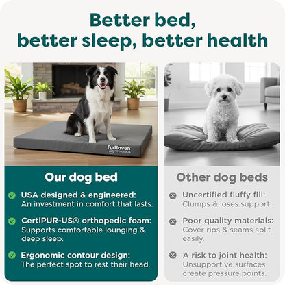 FurHaven Water-Resistant Orthopedic Dog Bed for Large Dogs, Oxford Polycanvas Mattress with Egg Crate and a Solid Orthopedic Foam Base for Joint Support, Washable Cover, Large, Stone Gray