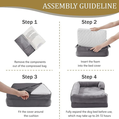 Bedfolks Orthopedic Dog Bed Extra Small, Waterproof Dog Sofa Bed for Small Dogs & Cats, Egg Foam Pet Couch Bed with Removable Washable Cover and Nonslip Bottom, Dark Grey