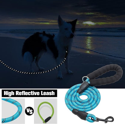 BEAUTYZOO Heavy Duty Rope Dog Leash 6 Pack, 6FT Nylon Pet Leash with Reflective Thread, Soft Padded Handle Thick Lead Leash for Large Medium Dogs Small Puppy,3/8inch X 5 FT (18~120 lbs)