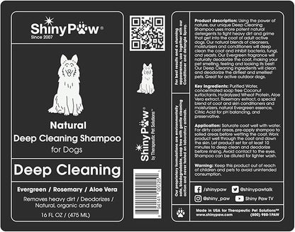 Shiny Paw Natural Deep Cleaning Organic Dog Shampoo 16 oz | Dog Itching Skin Relief with Evergreen, Aloe & Rosemary | Natural Dog Shampoo for Smelly Dogs