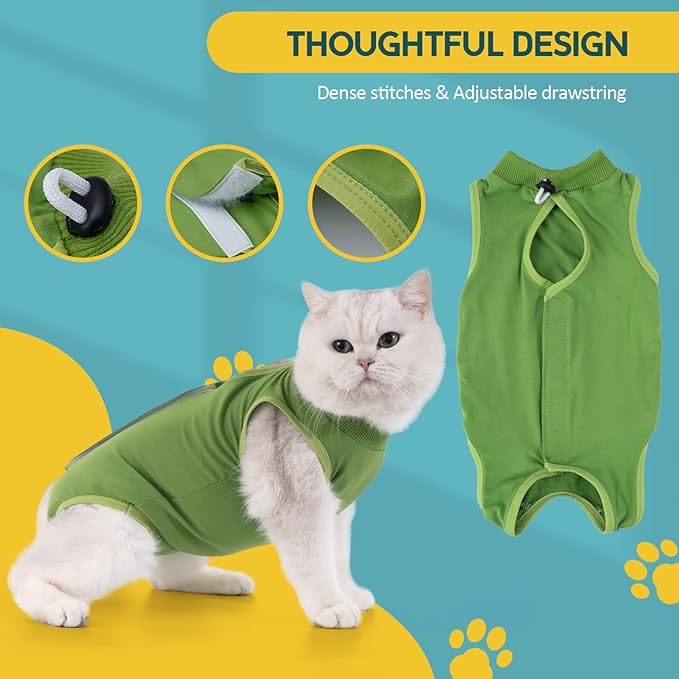 Avont Cat Recovery Suit - Kitten Onesie for Cats After Surgery, Cone of Shame Alternative Surgical Spay Suit for Female Cat, Post-Surgery or Skin Diseases Protection -Green(M)