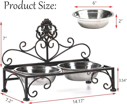 Elevated Dog Bowls for Small Dogs Metal Raised Dog Bowl Cat Dish Stand with Double Stainless Steel Pet Feeder for Food and Water Lifted Cats Bowls with Stand Elevated Pets Bowl Holder - Height 3.54"
